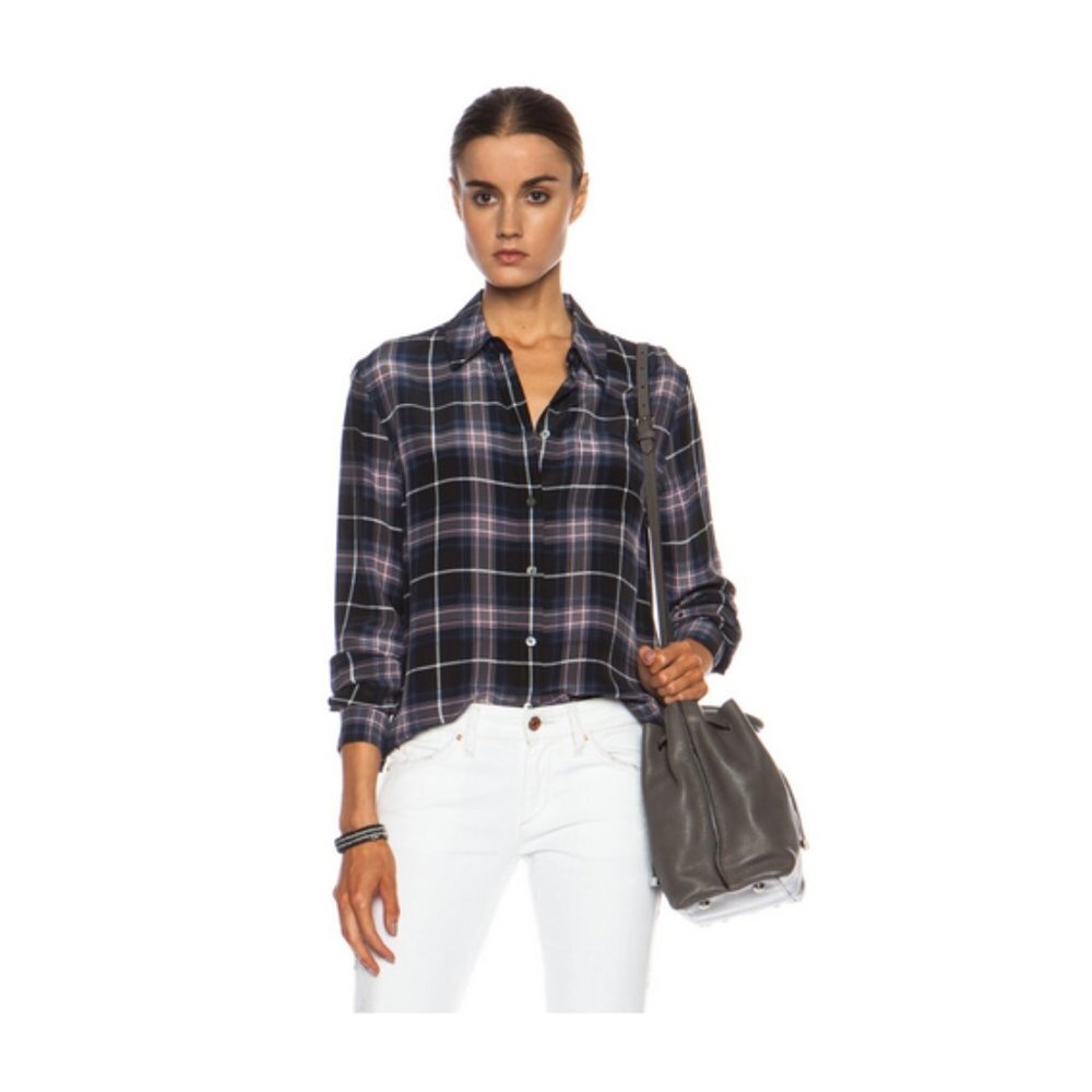 Equipment Sz S‎ Women's Multicolor Reese 100% Silk Plaid Button Front Shirt
